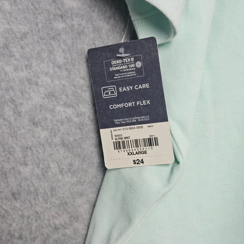 St. John's Bay Polo Men XXL Alpine Mint Comfort Flex Classic Fit Short Sleeve